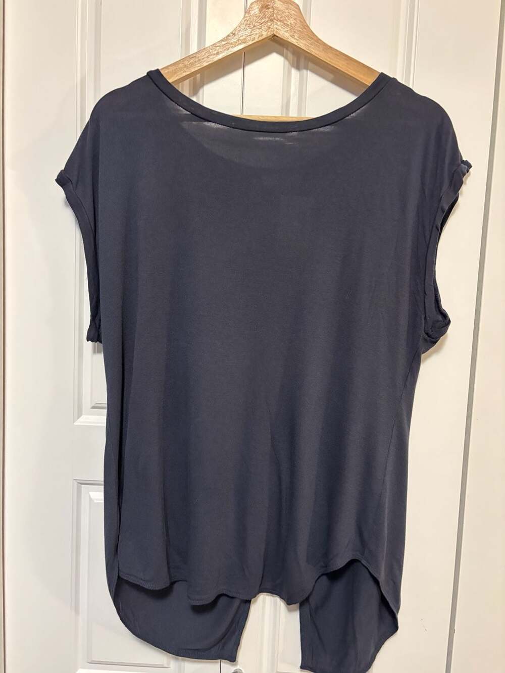 Wilfred Women's Navy Split Open Back Short Sleeve T-Shirt